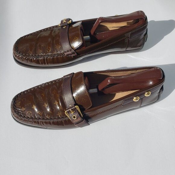 Louis Vuitton Brown Mini Lin Monogram Patent Loafers Size 41 - Picture 2 of 16